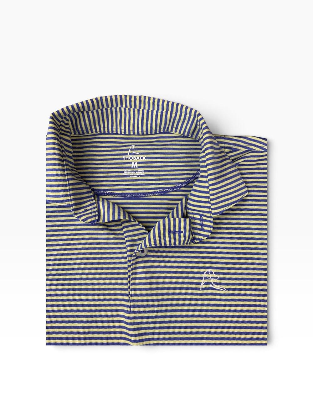 Rhoback Mens M Performance Polo Shirt Blue Yellow Stripe Golf Stretch Preppy